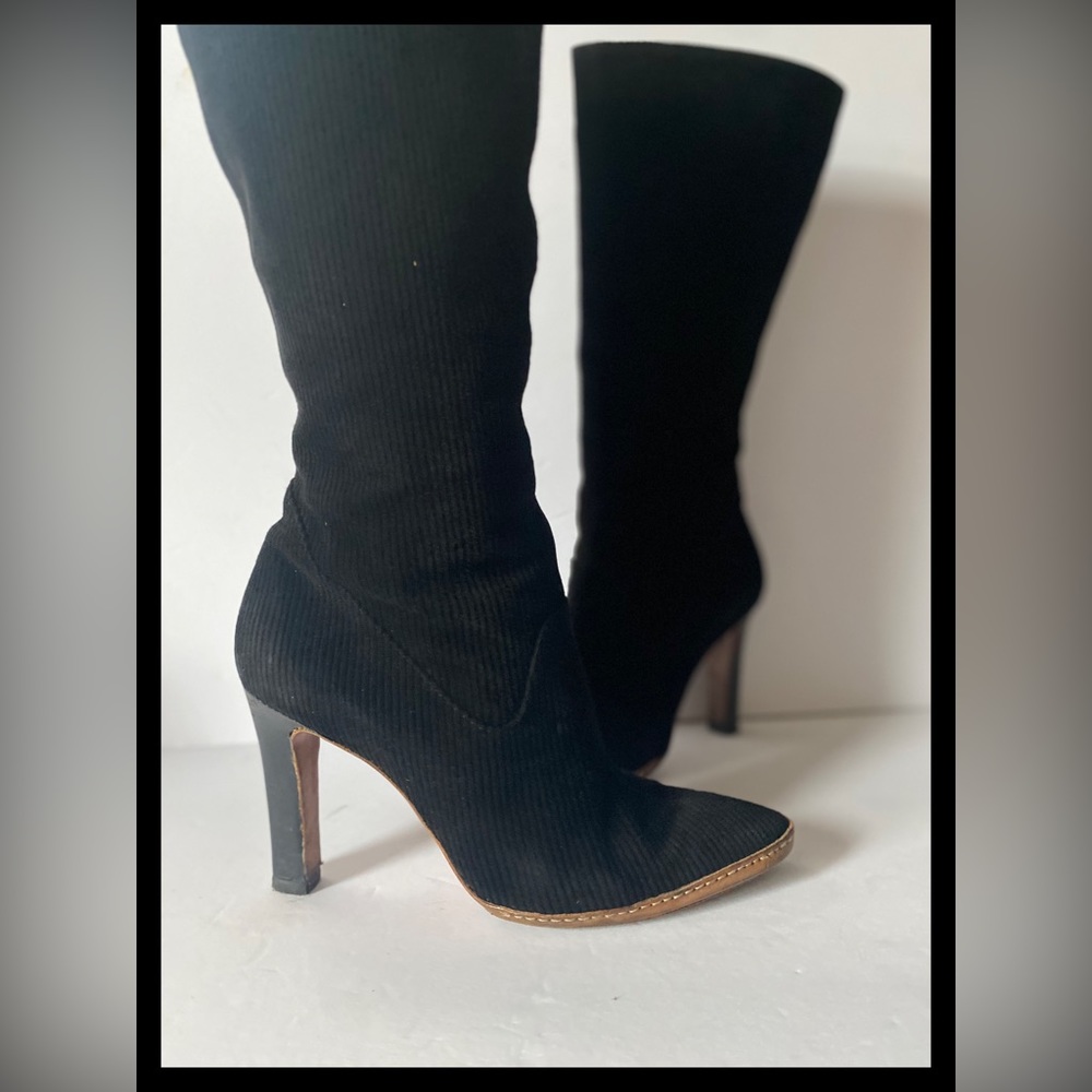 Vintage 90s Versus Versace Black Corduroy Mid-Calf Boots - Rare Archival Piece - Picture 3 of 15